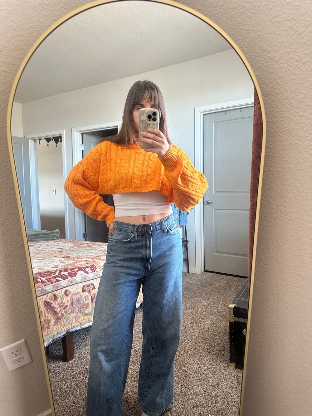 Fashion Nova Cropped Cable Knit Sweater - Orange, size extra small